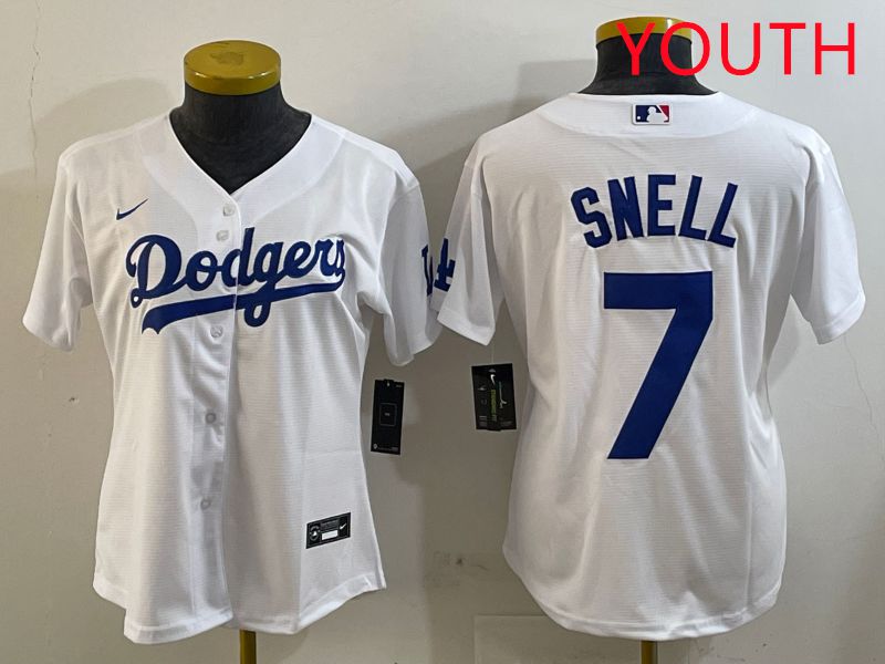 Youth Los Angeles Dodgers #7 Snell White Game 2025 Nike MLB Jersey style 5->youth mlb jersey->Youth Jersey